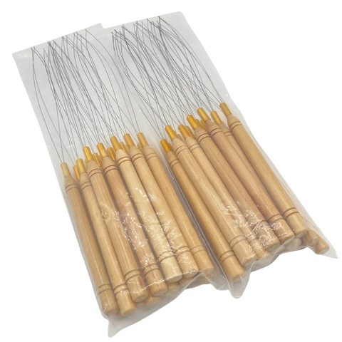 20 Pcs Hair Extension Pulling Needles with Wood Handle - 2.9mm Nano Ring Threader for Feather Extensions