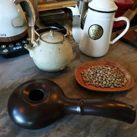 Ceramic Coffee Bean Roasting Pot with Hand Crank for Home Use - Includes Free Raw Beans