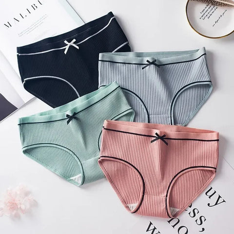 4-Pack Cotton Underwear Soft Breathable Briefs for Girls - Cute Knot Design, Solid Colors