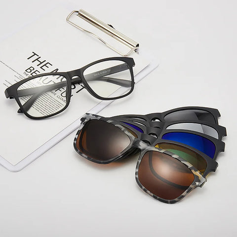 6 in 1 Polarized Night Vision Magnetic Clip-On Sunglasses for Men & Women - Prescription Optical Frames