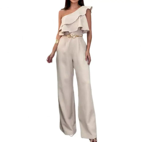 Elegant Women’s One Shoulder Ruffle Jumpsuit Formal Wide Leg High Waist Chic