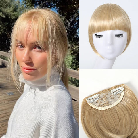 Blonde Clip-In Fringe Bangs with Temple Hairpieces Synthetic Hair Extension for Women Daily Party Use