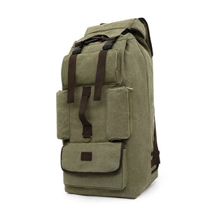 100L Canvas Backpack for Travel & Hiking - Men's Large Capacity Pack with Blanket Storage