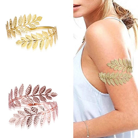 Gold Silver Plated Greek Laurel Leaf Arm Cuff Bracelet for Festival Bridal Belly Dance Jewelry