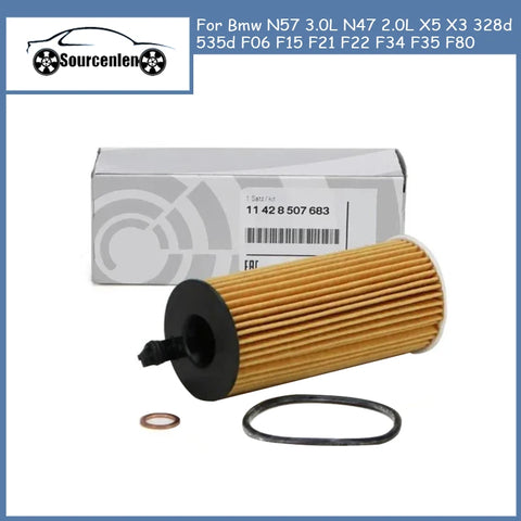 BMW Engine Oil Filter for N57 3.0L & N47 2.0L - Fits X5, X3, 328d, 535d, F06, F15, F21, F22, F34, F35, F80 - Part 11428507683