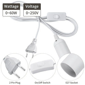 1.8m Hanging Pendant Light Fixture E26/E27 Lamp Holder Socket Cord with Switch EU/US Plug