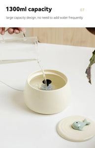 1.3L Ceramic Pet Water Fountain USB Rechargeable Auto Filter for Cats & Dogs