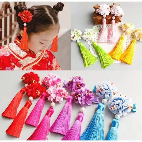 Chinese Flower Tassel Hairpins Princess Headwear Cute Hair Clips Barrettes Hair Accessories
