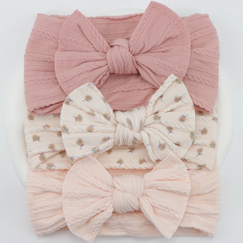 Baby Girl Headbands Set - 3pc Elastic Bows Turban Hairbands for Newborn & Infant Accessories