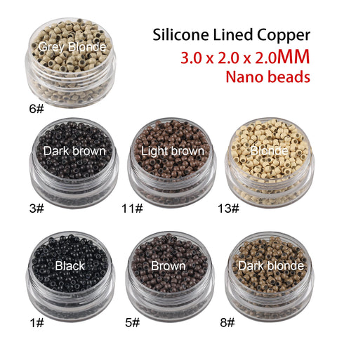 1000pcs Copper Nano Ring Beads for I-Tip Hair Extensions, Micro Links, Silicone Lined