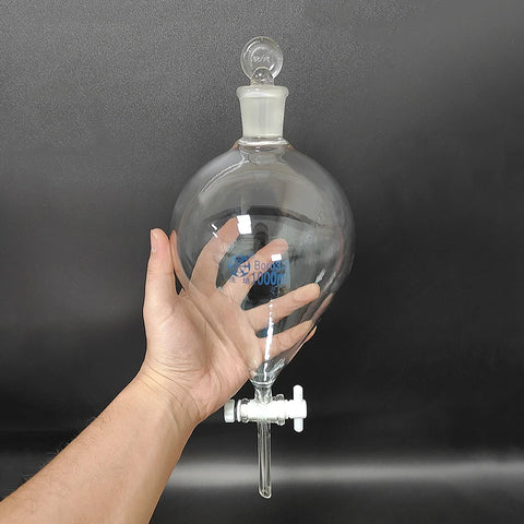Globe Shape Separatory Funnel, Ground Glass Stopper, PTFE Valve, 125ml-1000ml Capacity, Spherical Design