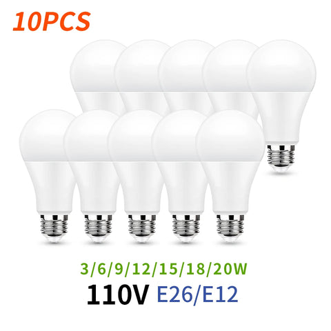 10pcs LED Bulbs E26/E12 3W-20W 3000K/4000K/6000K High Lumen for Home & Office Lighting