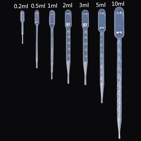 10X Disposable Graduated Pipettes 0.2/0.5/1/2/3/5/10ml Plastic Lab Liquid Droppers