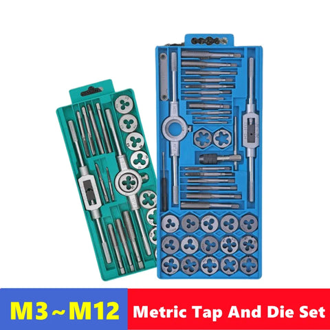 12-40pc Tap Die Set M3-M12, Manual Internal/External Threading Tool Kit, Thread Repair Drilling