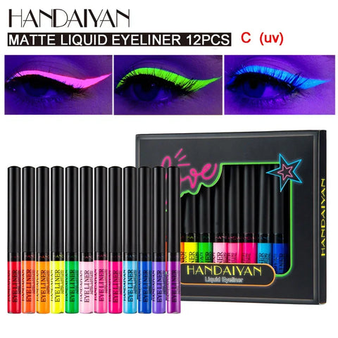 12-Piece Long-Lasting Matte Liquid Eyeliner Set - Waterproof, Fast-Dry, Multicolor Collection