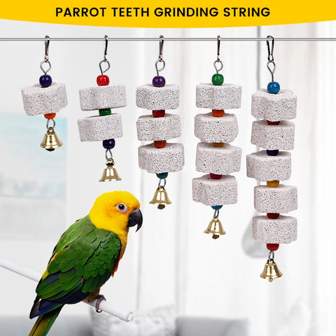 Bird Chew Toy Calcium Stone Beak Grinder with Bells for Parrots, Small Pets, Cage Accessories for Rats, Hamsters, Chinchillas, Rabbits