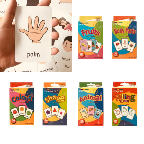 36pcs Double-Sided Flashcards: Body Parts, Animals, Fruits - Montessori Baby Kids Early Learning Educational Cards