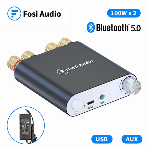 Bluetooth Sound Power Amplifier 100W x2 Wireless Receiver Mini HiFi Digital Amp with TPA3116D2 and Power Supply