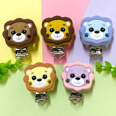 3pcs Silicone Lion Teething Clips BPA Free Baby Pacifier Holder Nursing Necklace Sensory Chain