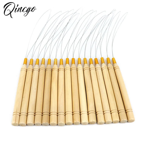 Hair Extension Threader & Pulling Hook Tool Kit - 10 Pieces for Beads & Feathers, Black Loop