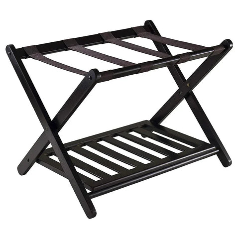 Foldable Wooden Luggage Rack with Shoe Shelf, Suitcase Stand for Hotel, Travel, Home Use