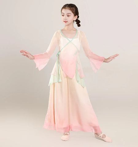 Girls Dance Practice Outfit Kids Chinese Classical Costume Stage Wear