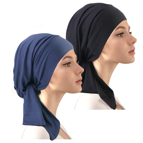 2-Pack Muslim Women's Stretch Turban Hijab Cap Beanie Bonnet Pre-Tied Scarf Headwear Wrap Accessories
