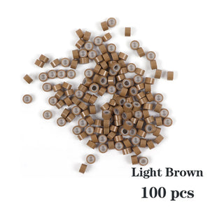 100pcs Silicone Micro Rings Beads for Hair Extensions Beige Black 5x3x3mm Micro Nano Loop Links