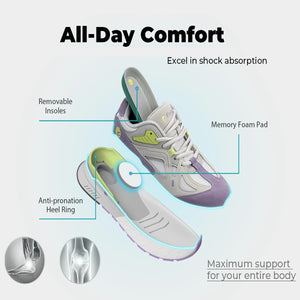 Extra Wide Women's Walking Sneakers, Lightweight for Flat Feet & Plantar Fasciitis, Heel Pain Relief