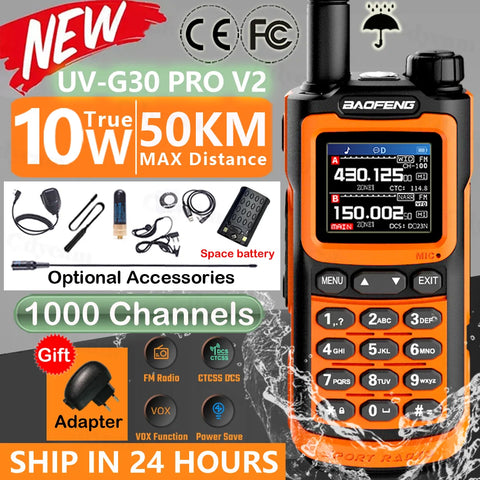 2025 Long Range Walkie Talkie 1000 Channel UHF VHF Ham Radio FM USB-C Charge Waterproof 2-Way Radio
