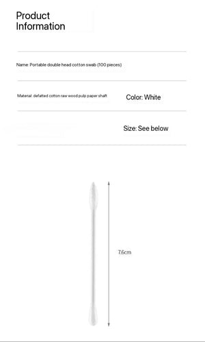 100-Pack Double-Ended Cotton Swabs - Individually Wrapped, Disposable, Travel-Friendly Cosmetic Sticks
