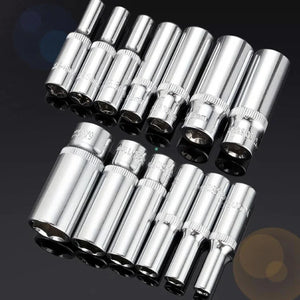 1/4 Inch Drive 6 Point Socket Set, 50mm Long, Sizes 4mm-14mm