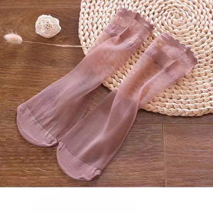 10 Pairs Women's Ultrathin Transparent Silk Ankle Socks - Summer Crystal Nylon, Black & White