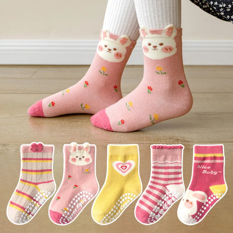 5 Pairs Non-Slip Cartoon Baby Socks Newborn to 12 Months Cotton Soft for Boys