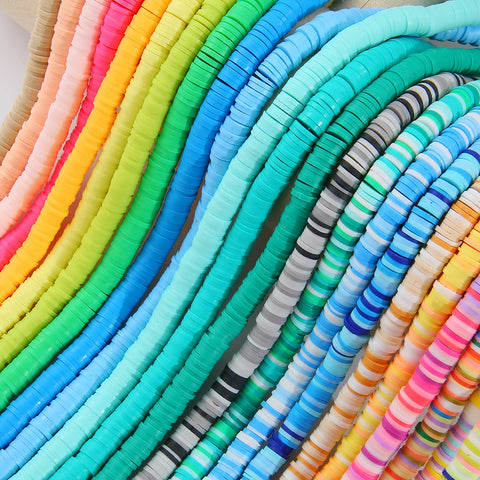 350pcs 6mm Flat Round Polymer Clay Spacer Beads for DIY Bracelet Jewelry Making - Mixed Colors