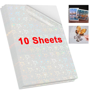 10 Sheets A4 Holographic Transparent Self-Adhesive Cold Laminating Film for Crafts and Photos - Stars & Dots Pattern
