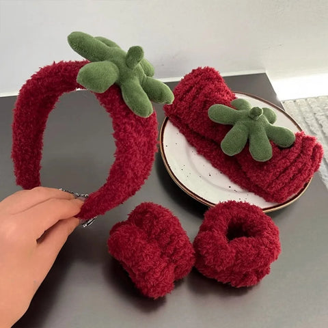 4-Pack Strawberry Face Wash Hair Bands for Makeup, Masks & Skincare Routine