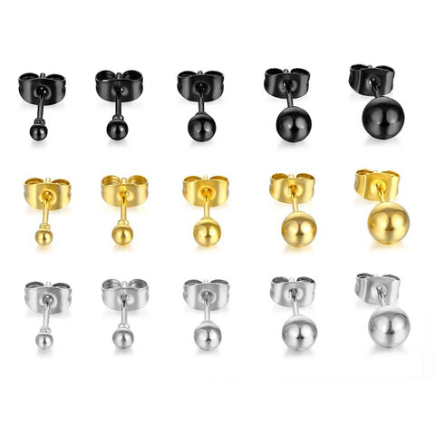 10pcs Stainless Steel Hypoallergenic Earring Studs - Round Ball Bead, 2-6mm Sizes
