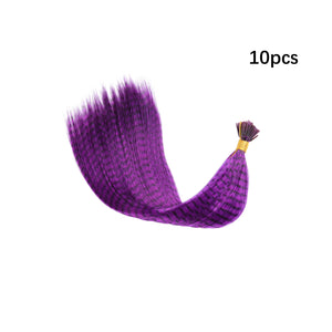 10 Pcs Colored Feather Hair Extensions I Tip Synthetic Zebra Strands Hairpiece