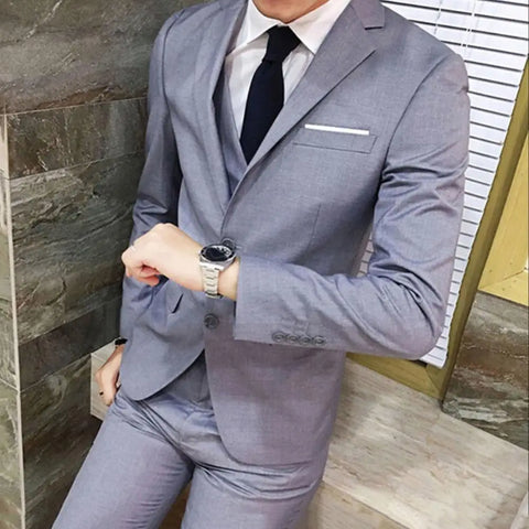 3-Piece Men's Formal Suit Set: Wedding Blazer, Vest & Pants Suit for Business & Events