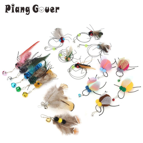 Cat Wand Toy Set: 5 Feather & Bug Attachments for Fun Interactive Play