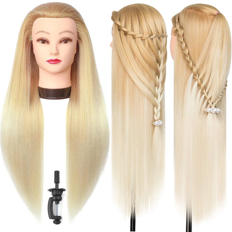 28" Cosmetology Mannequin Head with Clamp - Synthetic Hair Training Doll for Hair Styling (10 Color Options)