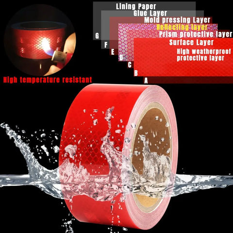 2" Waterproof Reflective Tape Stickers - White/Red/Yellow Micro Prismatic Sheeting for Motorcycle, Helmet, Car Visibility