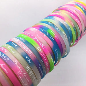 100pcs Assorted Silicone Bangle Bracelets Luminous Wristbands Fashion Jewelry