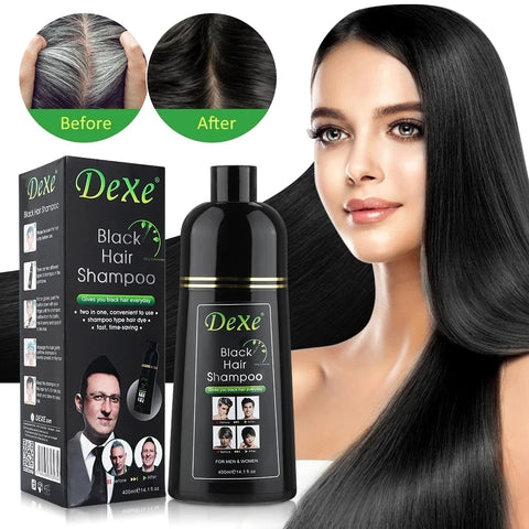 Black Hair Dye Shampoo for Gray Coverage, Herbal Shine, 200ml/400ml Options