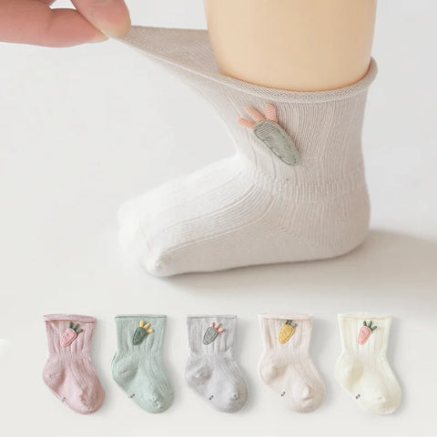 3-Pack Cotton Baby Socks Set - Cartoon Carrot Design for Newborns