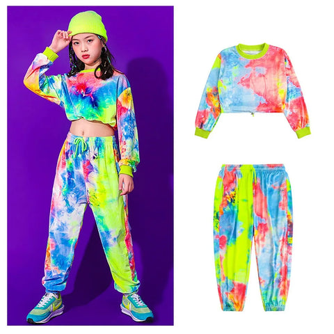 Costumes for Kids: Hip Hop Dance Outfit, Multicolor Sweatshirt & Casual Pants for Jazz & Ballroom Stage