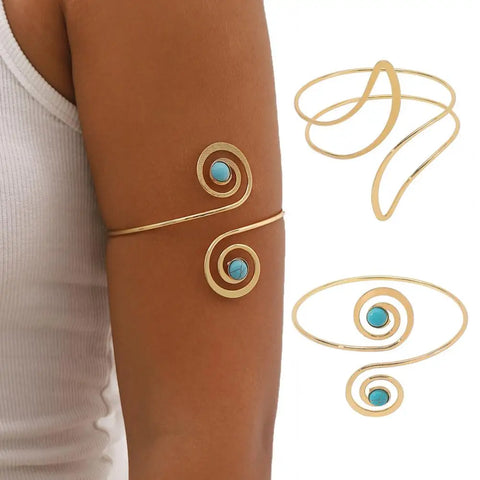 Ethnic Style Adjustable Arm Bracelet for Women - Faux Turquoise Armlet Jewelry Accessory