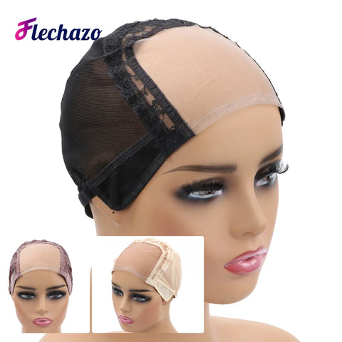 4x4 U Part Swiss Lace Wig Cap with Adjustable Straps for Wig Making - Glueless Net, Sizes L M S