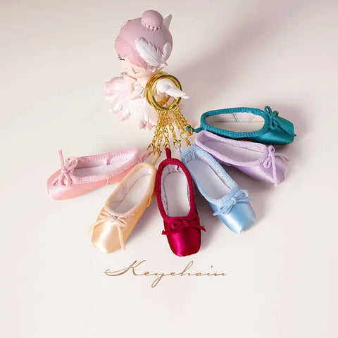 Handmade Mini Satin Pointe Shoes Keychain Ballet Charm Accessory Keyring